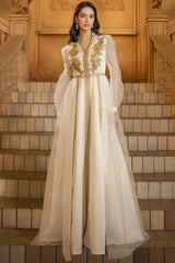 Isabef V-neck Embroidered Mesh Maxi Dress