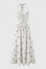 Zinnia Floral Print Stretch Cotton Halter Neck Midi Dress