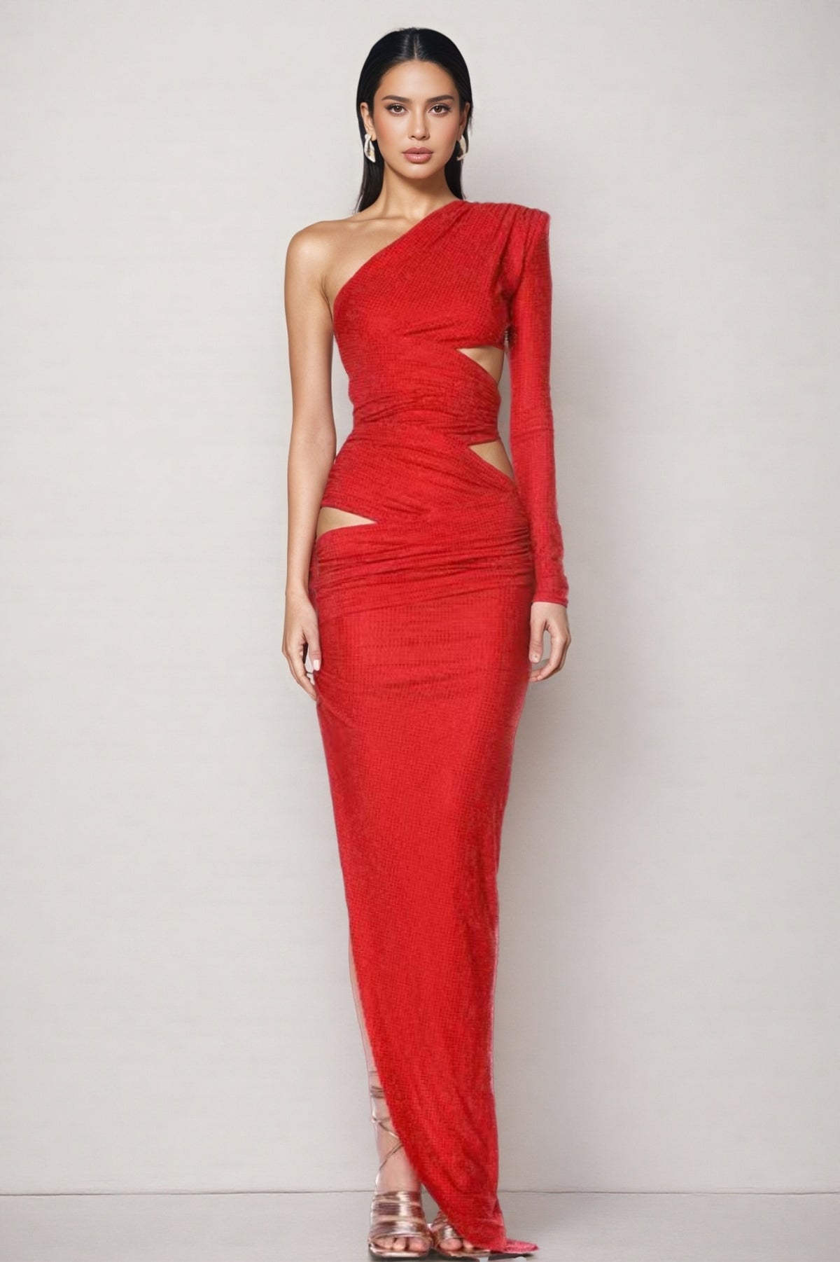 Pascal One Shoulder Red Cutout Maxi Dress