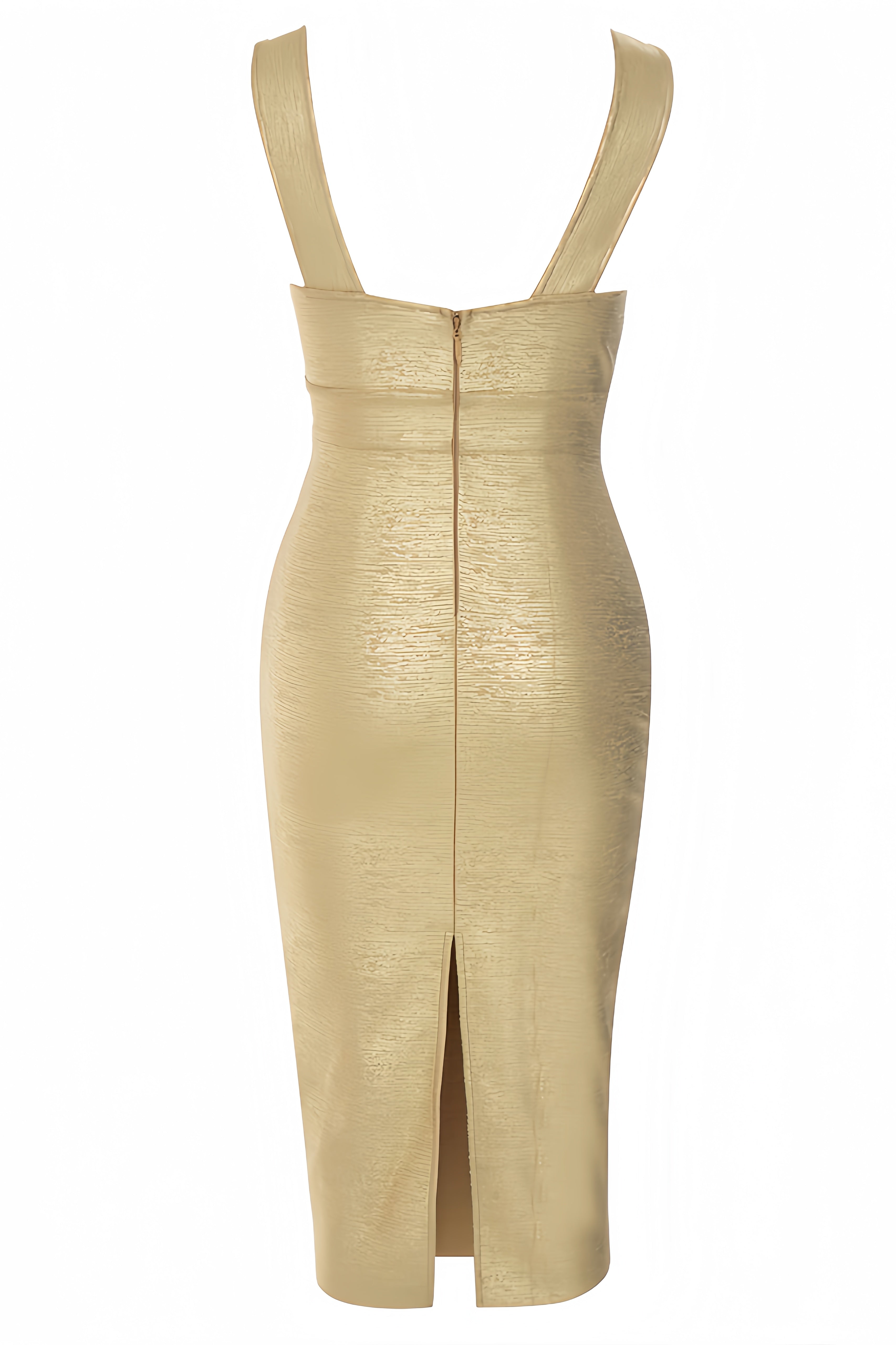 Avara Hot Gold Deep V-neck Midi Dress