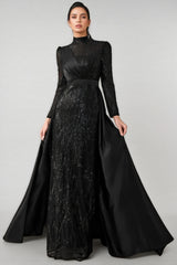 Moto Sequin Satin Long-Sleeved Maxi Dress