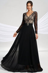 Abel Black Long-Sleeve Lace Maxi Dress