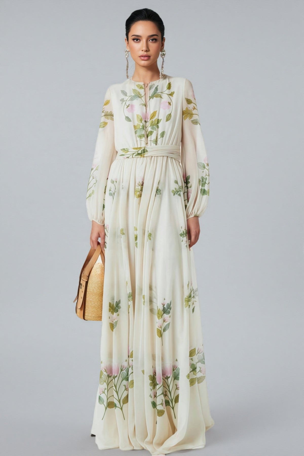 Finloe Belted Leaf Floral Print Maxi Dress