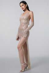 Frederic Sequin Chain Sling Maxi Dress