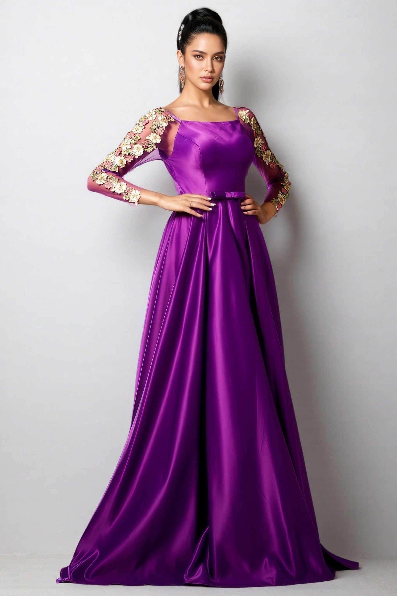 Eira Long Sleeve Applique Maxi Dress