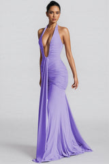 Elsie Purple Deep V-Neck Backless Maxi Dress