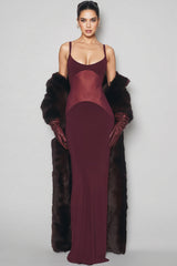 Eirand Red Halter Mesh Maxi Dress