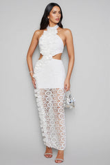 Vedilk 3D Lace Openwork Ruffled Maxi Dress