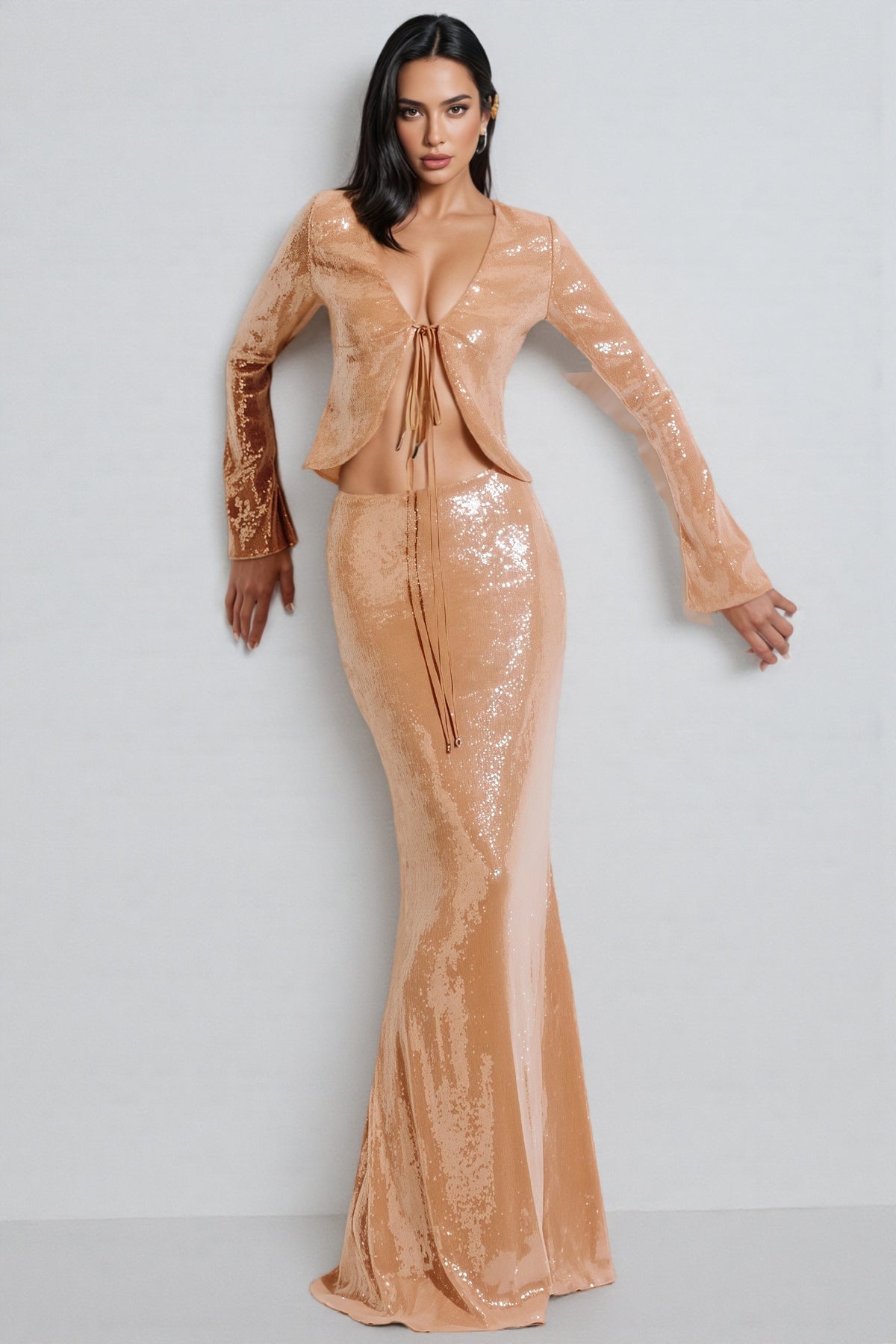 Jacksda Sequined Fishtail Maxi Dress Set