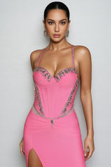 Sayert Pink Rhinestone Strapless Maxi Dress