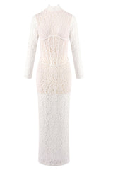Davina White Lace Floral Maxi Dress