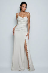 Xila White Split Satin Maxi Dress
