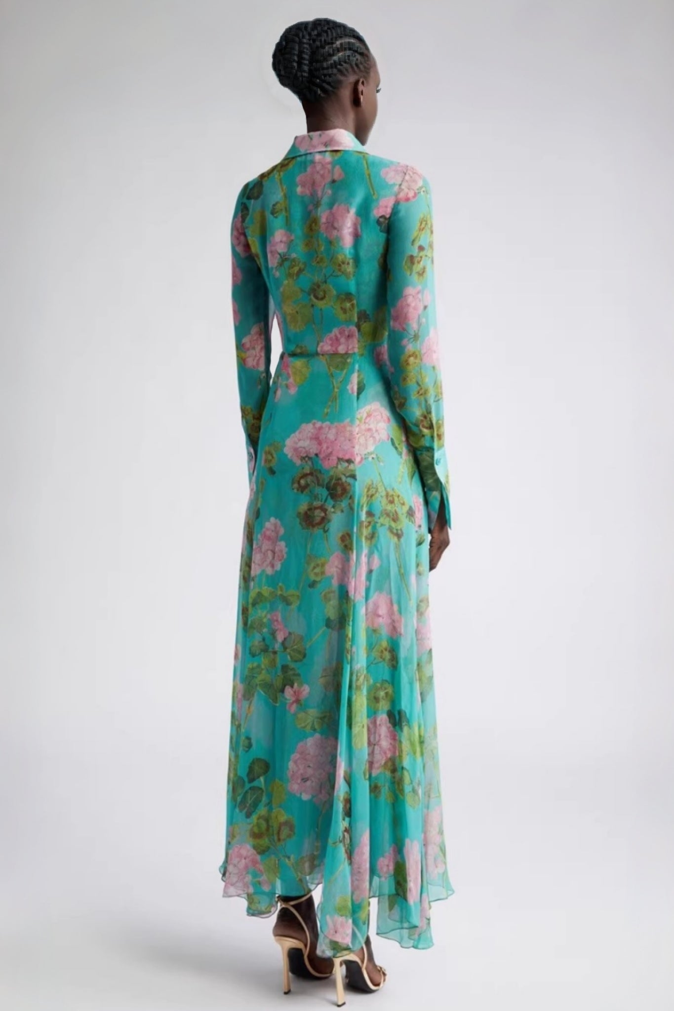 Vira Green Printed Single Breasted Maxi Dress
