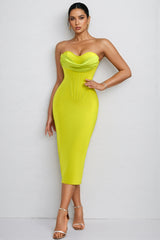 Tybes Green Strapless Slit Midi Dress