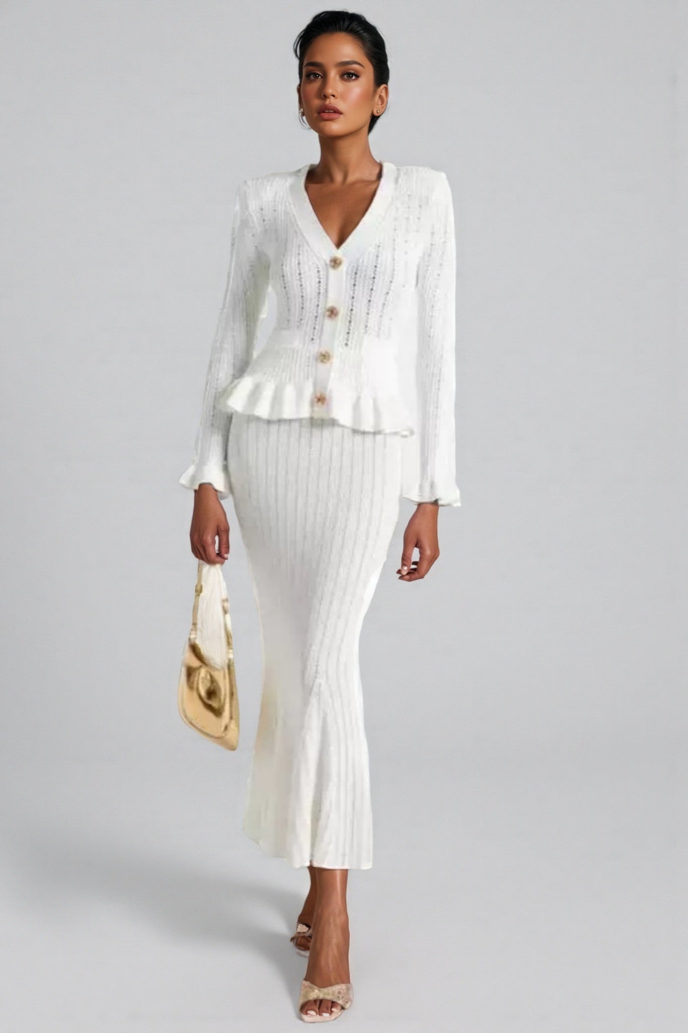 Raya Ruffle Hem Knit Maxi Dress Set