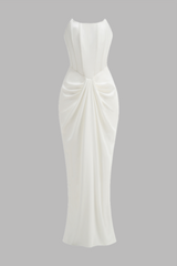 Donna White Strapless Fishbone Maxi Dress