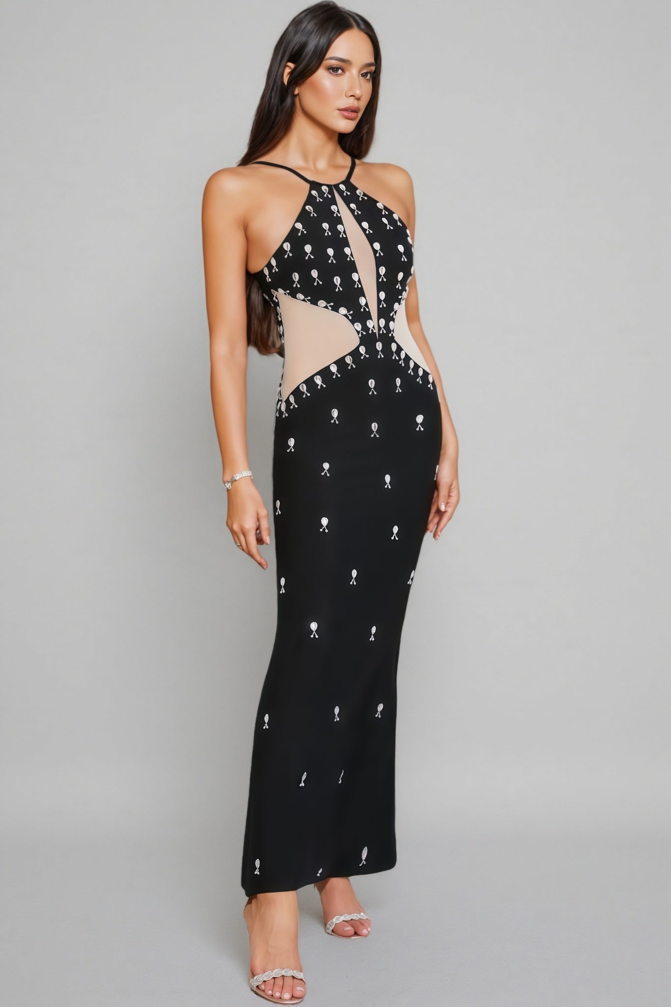 Keirar Black Dark Print Backless Maxi Dress