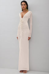 Vivialk V-neck 3D Flower Pleated Maxi Dress