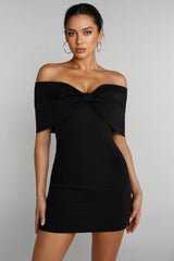 Mireille Off Shoulder Bow Mini Dress - Black