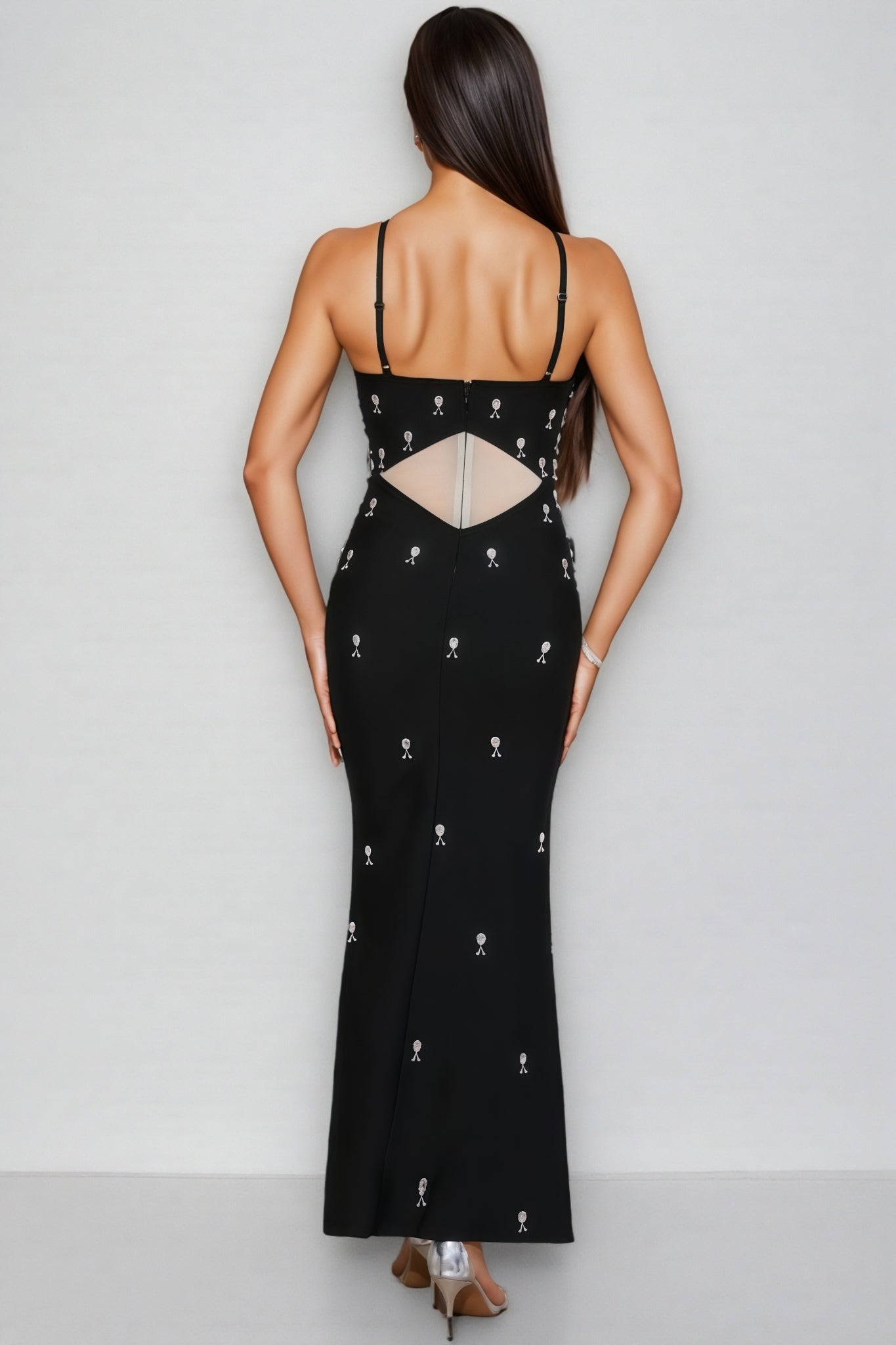 Keirar Black Dark Print Backless Maxi Dress
