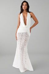 Zeni 3D Floral Backless Maxi Dress
