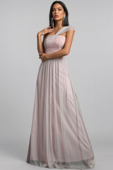 Ayven Pink One-Shoulder Mesh Maxi Dress