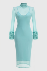 Abrife Blue Sheer Mesh Maxi Dress