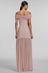Cionlt Pink Mesh Backless Pleated Maxi Dress
