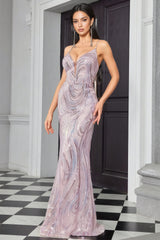 Vioky Pink Sequin Striped Maxi Dress