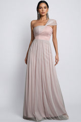 Ayven Pink One-Shoulder Mesh Maxi Dress