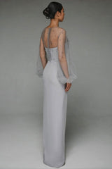 Alena Sheath Pearl Maxi Dress-Grey