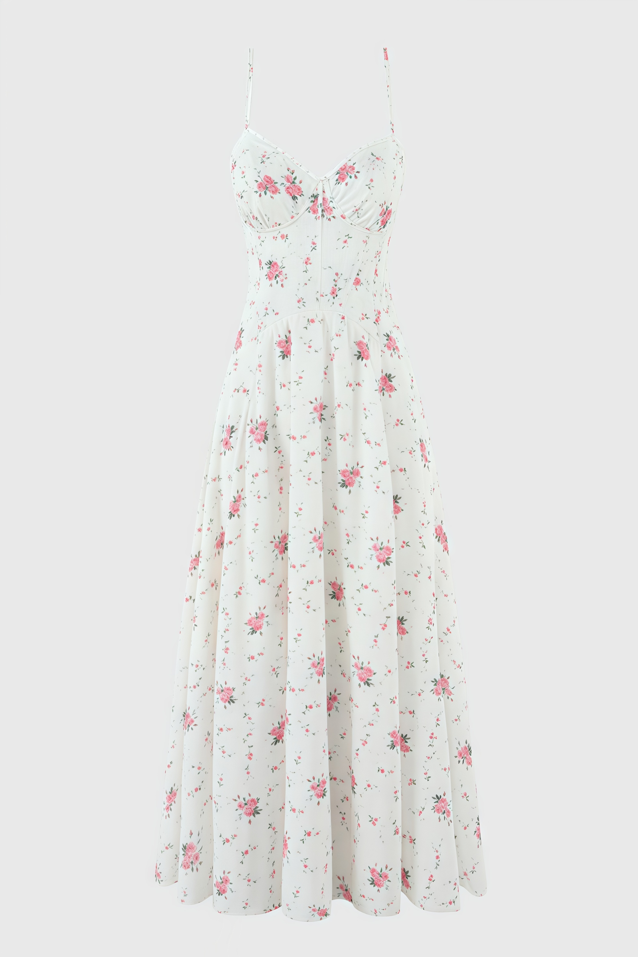 Thora White Stretch Cotton Rose Print Midi Dress