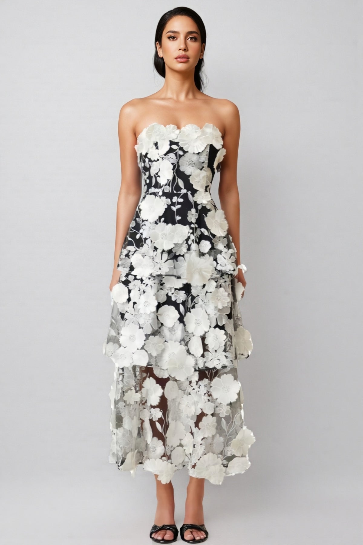 Rena Solid Colour 3D Floral Embellishment Maxi Dress