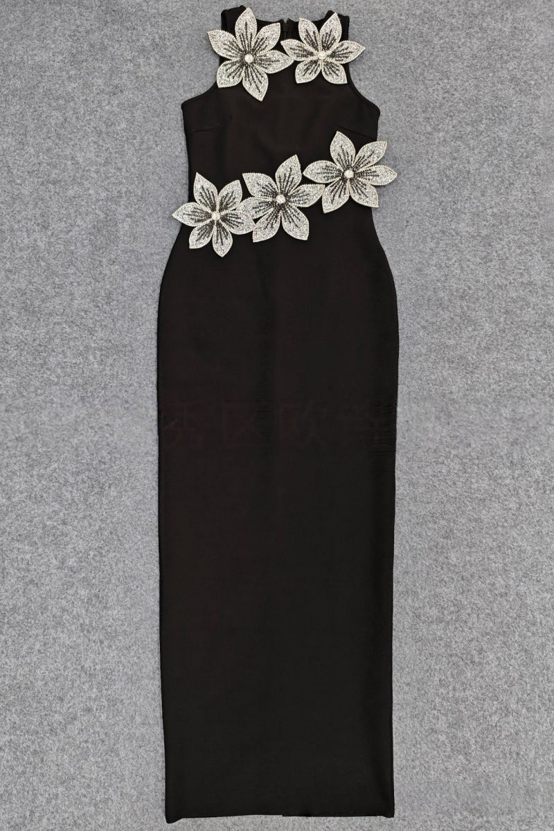 Pam 3D Floral Diamond Bandage Maxi Dress