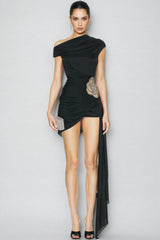 Olexia Asymmetric Embroidered Rose Mini Dress