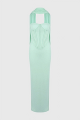 Gened Green Ribbon Sheer Chiffon Maxi Dress