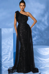 Simona Black Sequined Mesh Maxi Dress
