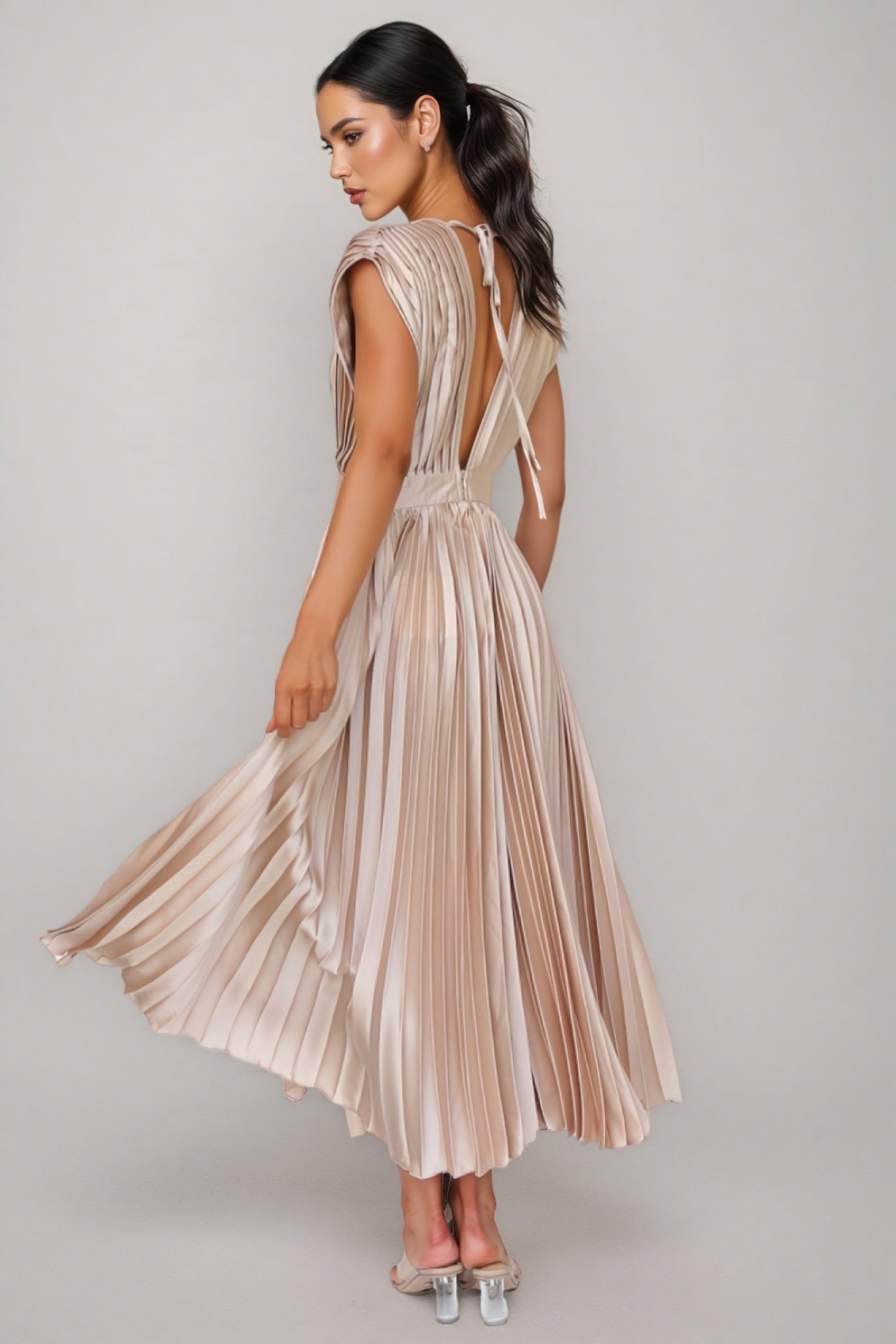Tiya Sleeveless Pleated Maxi Dress-Pink