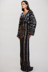 Mereke V-Neck Hip Wrap Sequin Maxi Dress