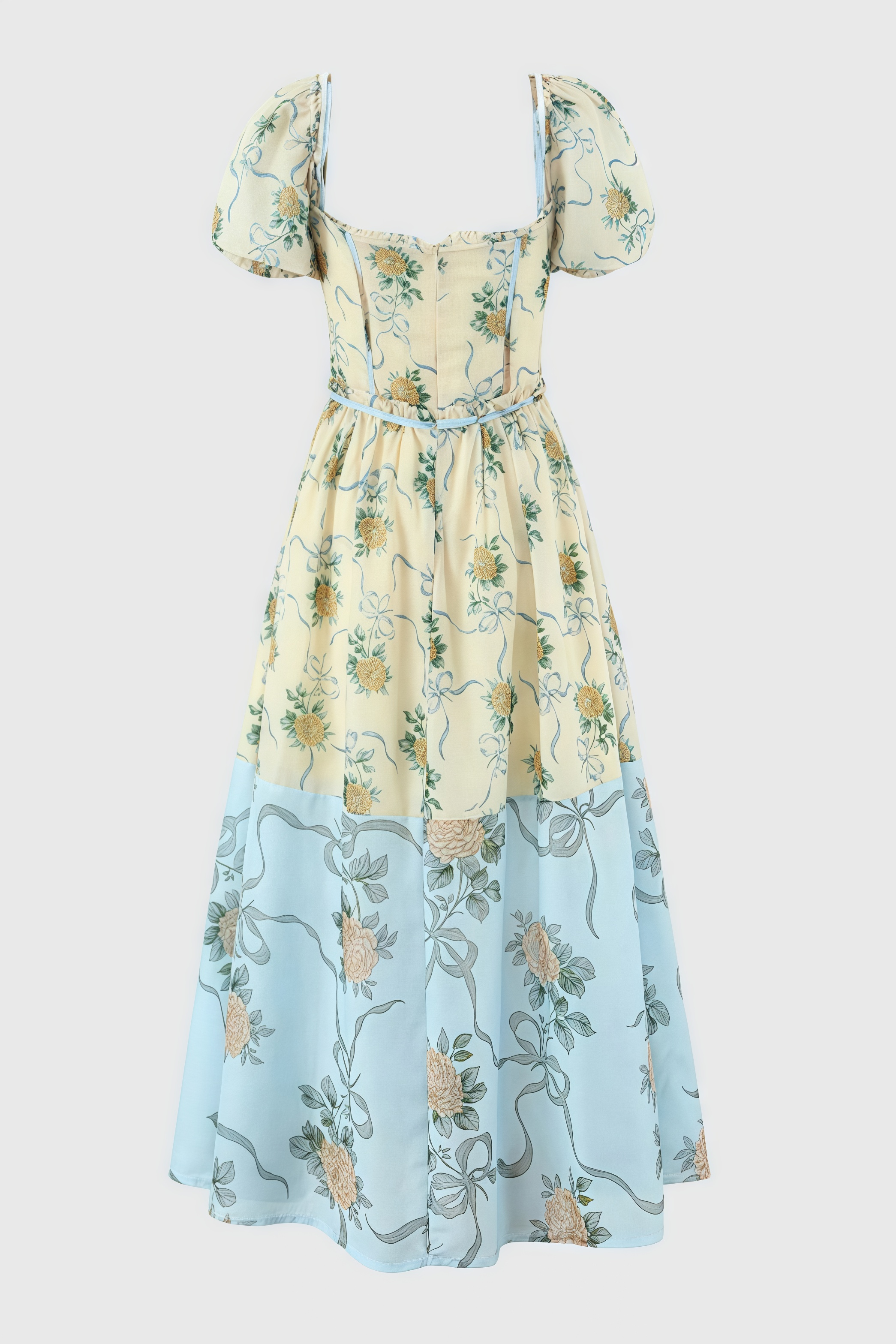 Elowen Yellow Vintage Rose Chiffon Midi Dress