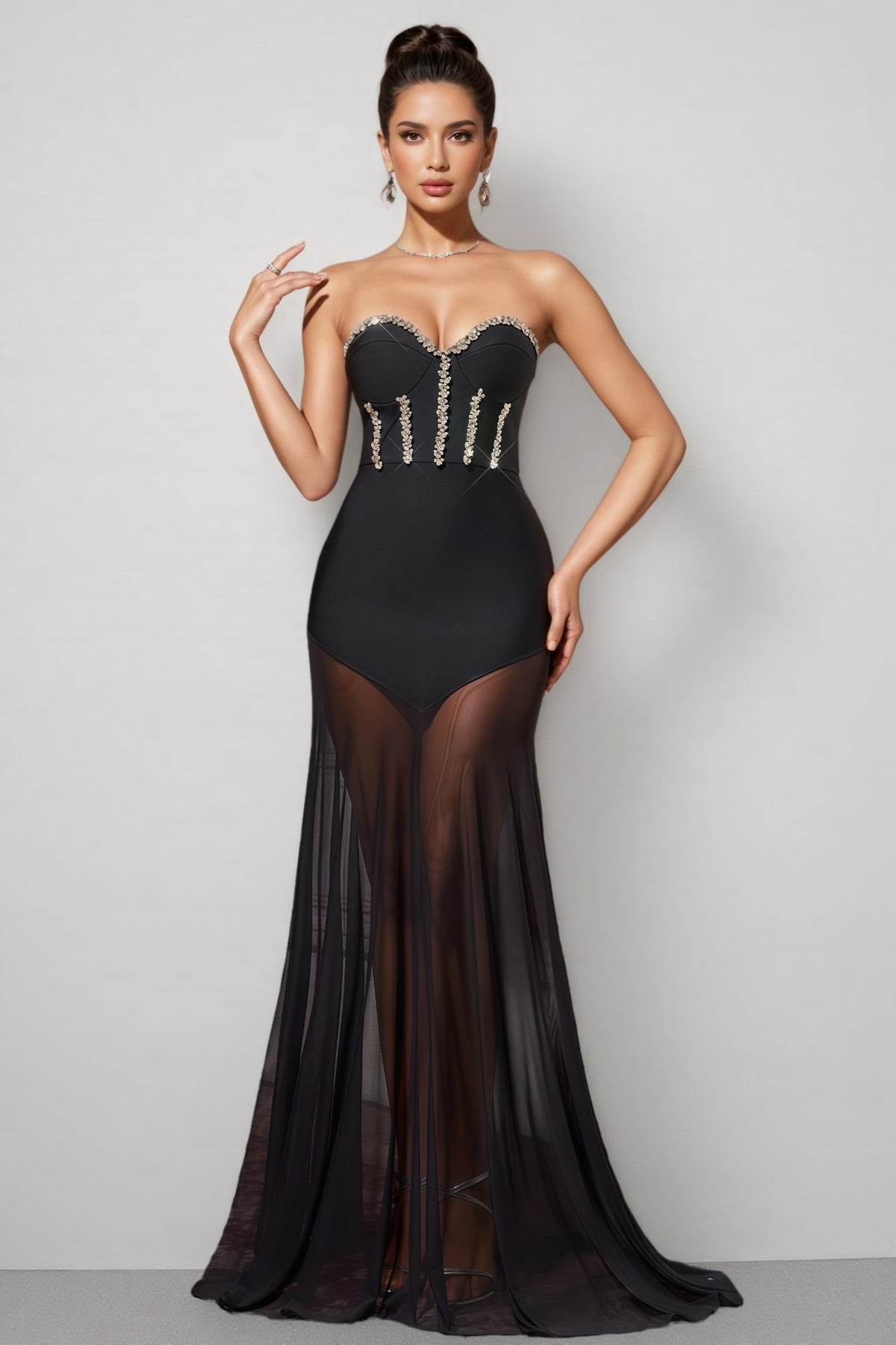 Berlin Rhinestone Mesh Bandage Maxi Dress