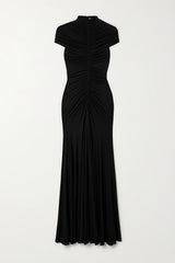 Corake Black Mesh Pleated Maxi Dress