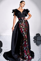 Ariasd Black Sequin Flower Maxi Dress
