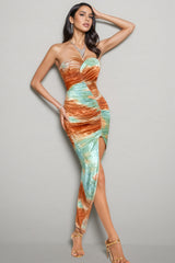 Elara Printed Sheath Irregular Midi Dress