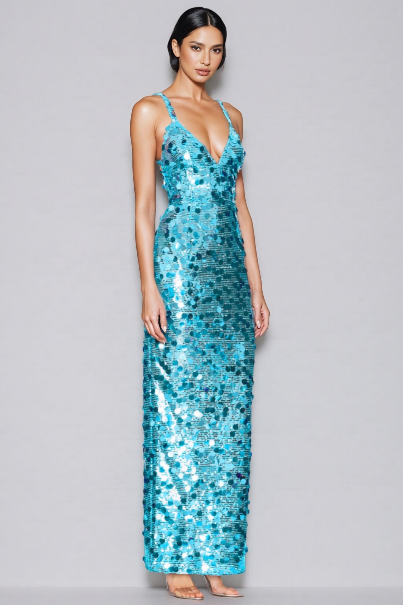 Ellis Sequin Deep V Strapless Maxi Dress