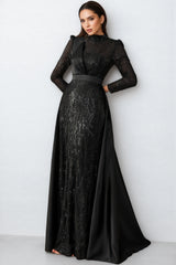 Moto Sequin Satin Long-Sleeved Maxi Dress