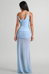 Lzada Blue Off Shoulder Waist Cinched Maxi Dress