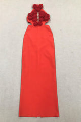 Toven Backless Red Floral Maxi Dress