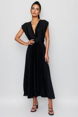 Zola Sleeveless Pleated Maxi Dress-Black