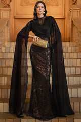 Mirt Black Round Neck Sequin Maxi Dress